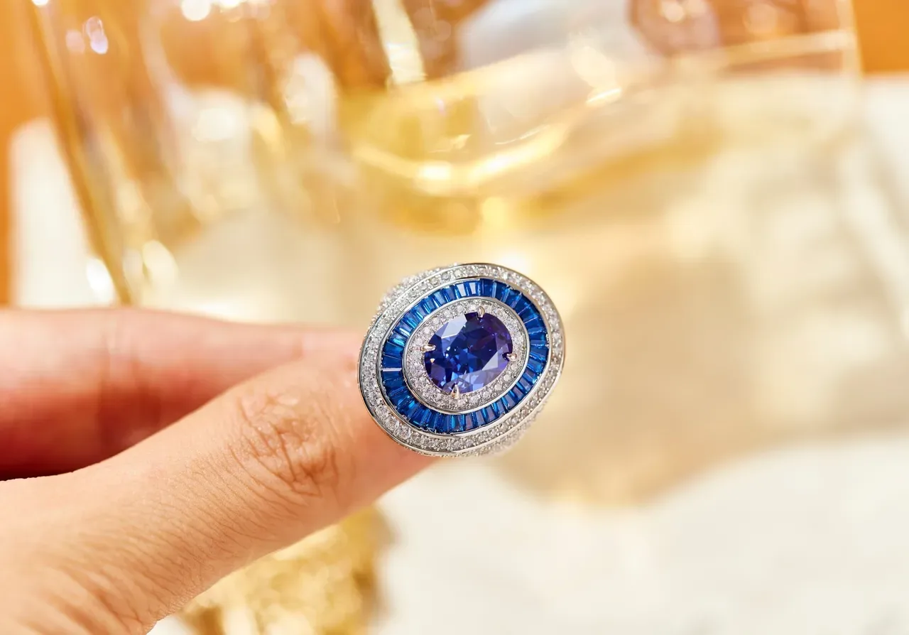 Oval Sapphire and Diamond Halo Ring 3