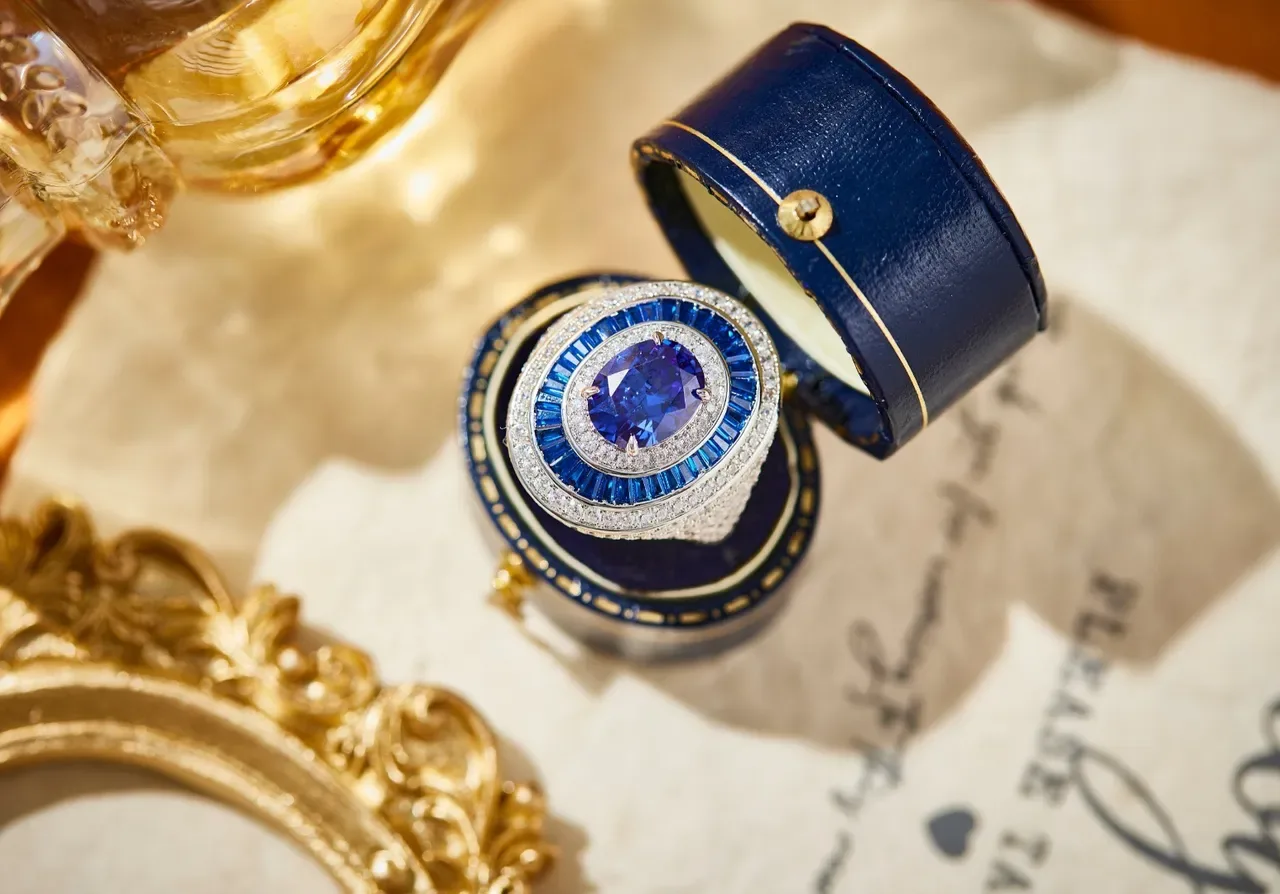 Oval Sapphire and Diamond Halo Ring 4