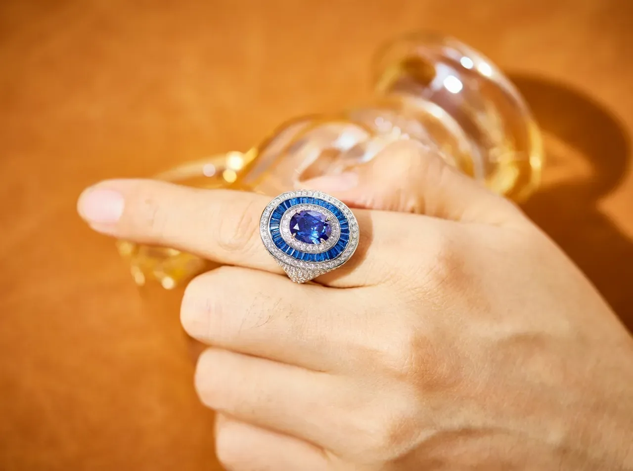 Oval Sapphire and Diamond Halo Ring 7