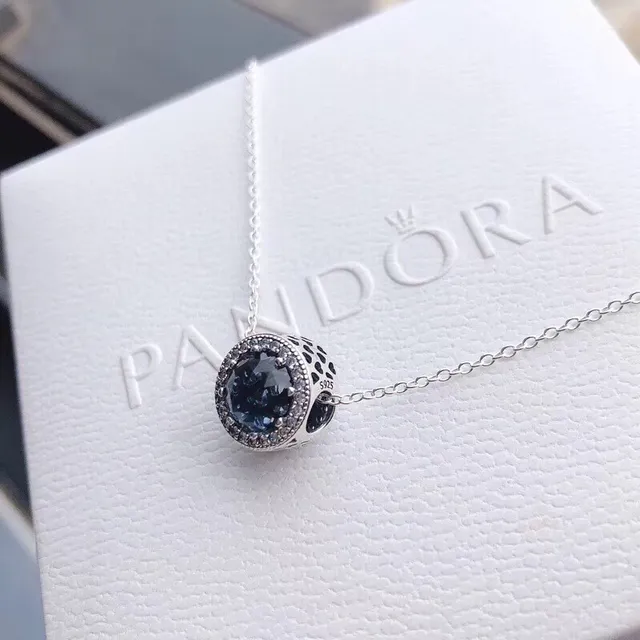 Pandora Blue Stone Bezel Pendant Necklace 3