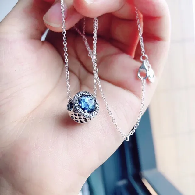 Pandora Blue Stone Bezel Pendant Necklace 4