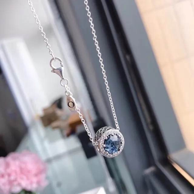Pandora Blue Stone Bezel Pendant Necklace 5