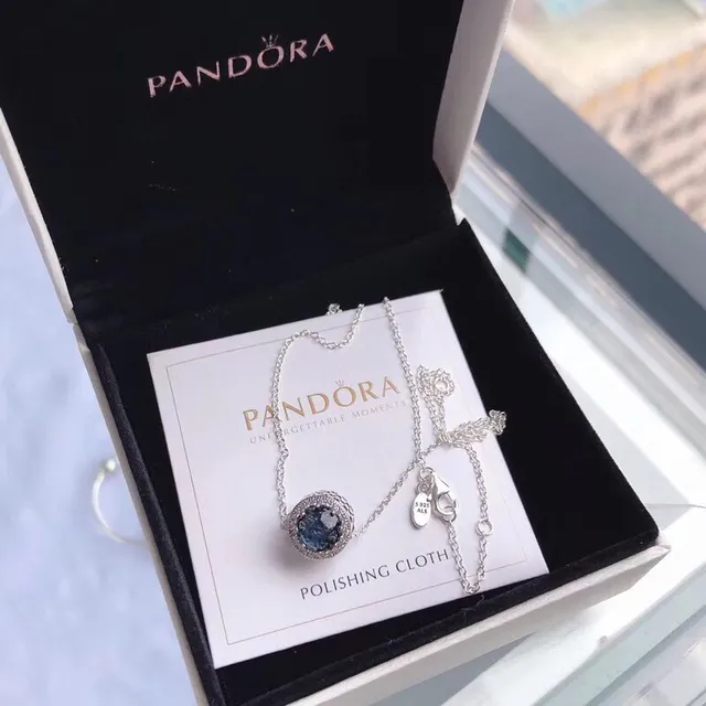 Pandora Blue Stone Bezel Pendant Necklace 6