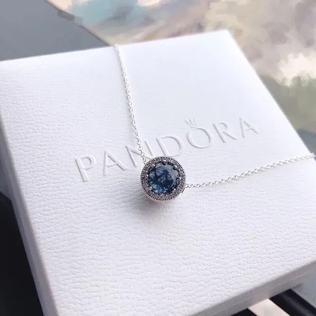 Pandora Blue Stone Bezel Pendant Necklace 7