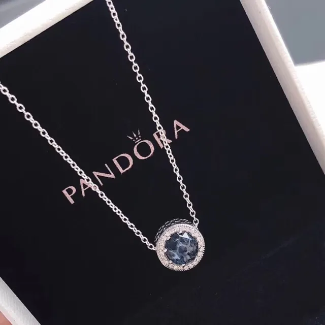 Pandora Blue Stone Bezel Pendant Necklace 8