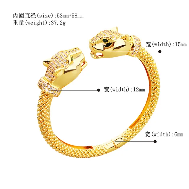 Panther Head Pavé Crystal Rope-Link Open Bangle Bracelets 2