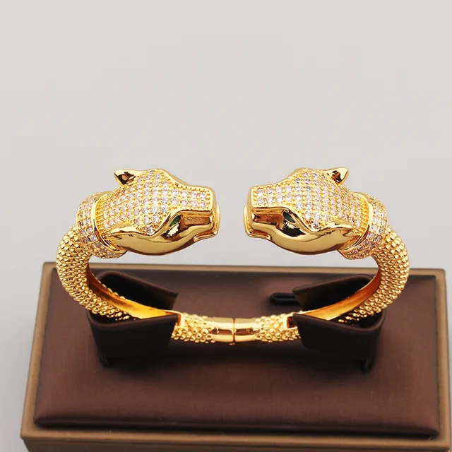Panther Head Pavé Crystal Rope-Link Open Bangle Bracelets 3