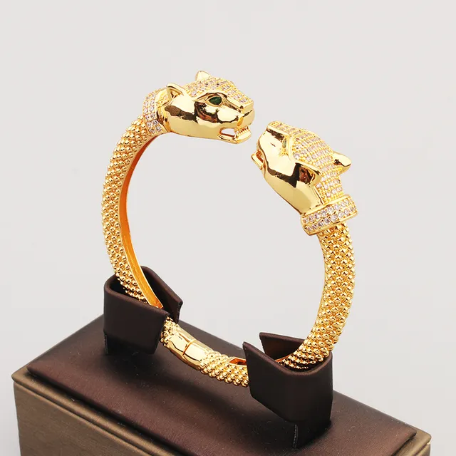 Panther Head Pavé Crystal Rope-Link Open Bangle Bracelets 5