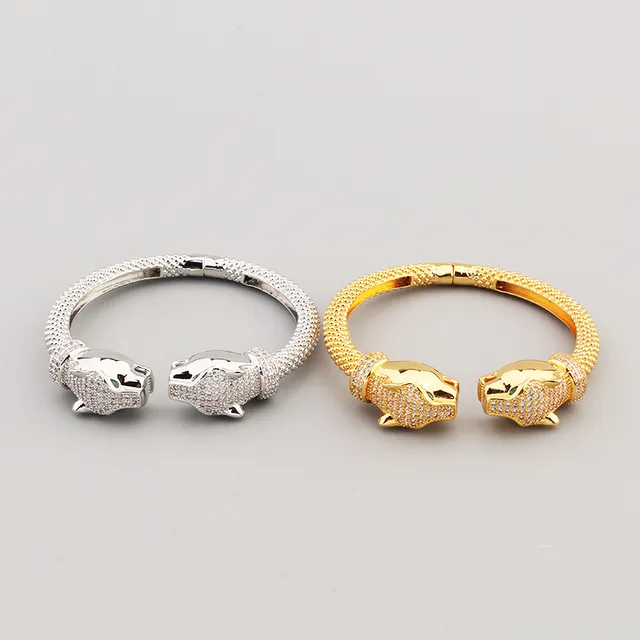 Panther Head Pavé Crystal Rope-Link Open Bangle Bracelets 7