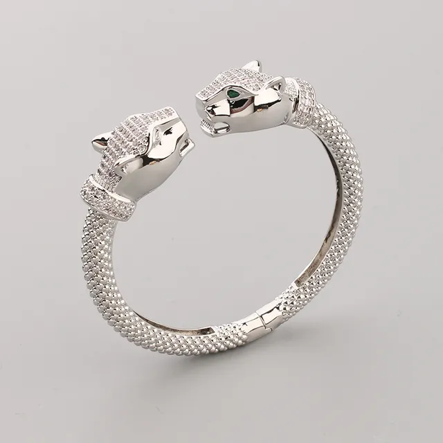 Panther Head Pavé Crystal Rope-Link Open Bangle Bracelets 8