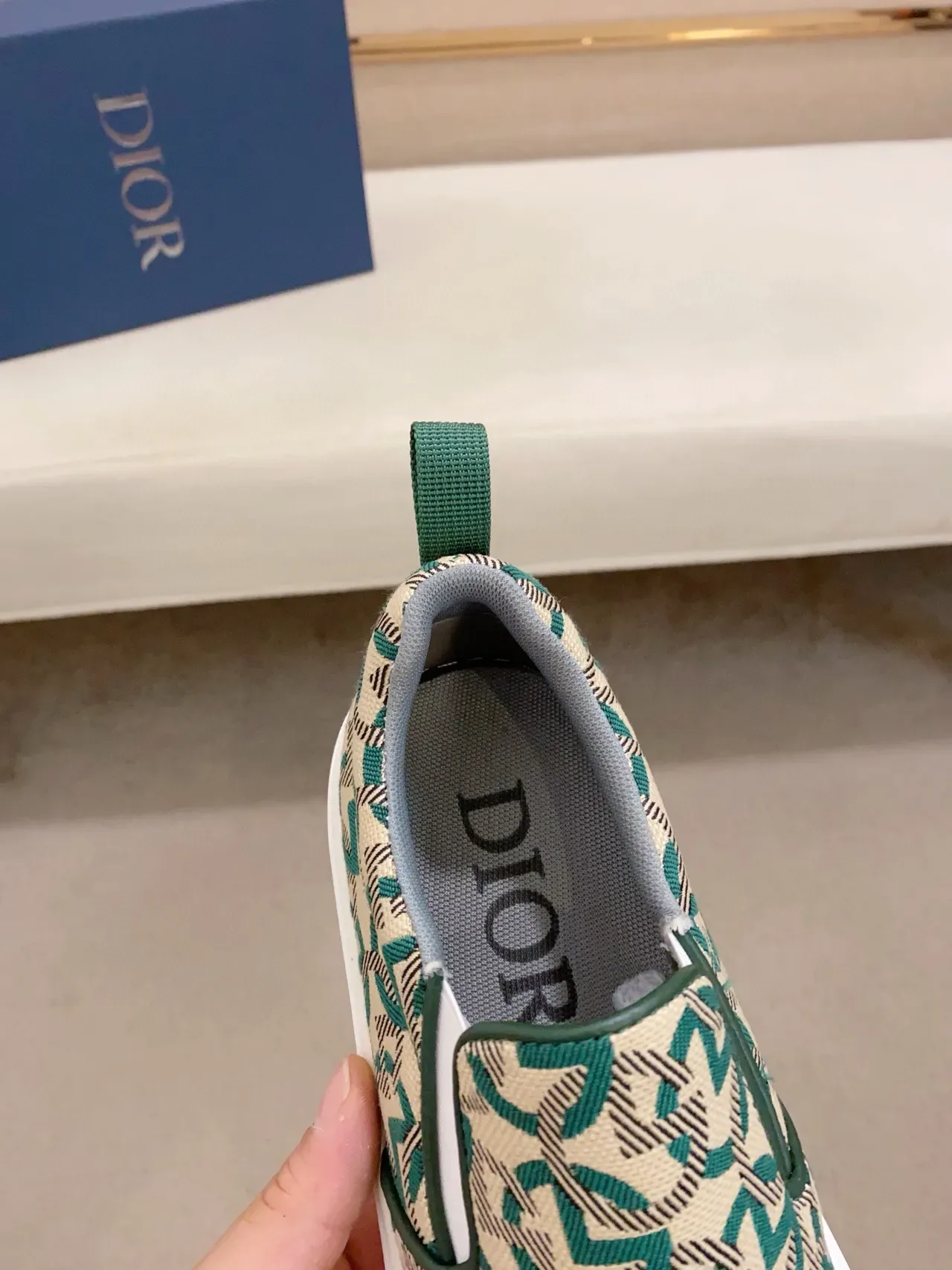 Patterned Beige and Teal Slip-On Platform Sneaker 3