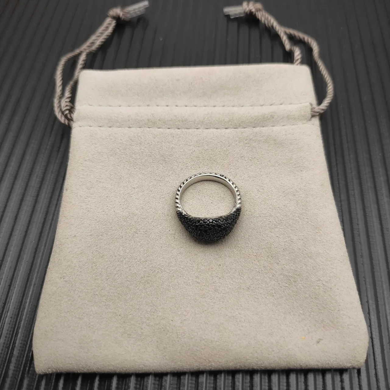 Pavé Black Stone Asymmetrical Teardrop Ring 4