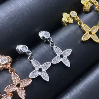 Pavé Flower Motif Dangling Drop Earrings
