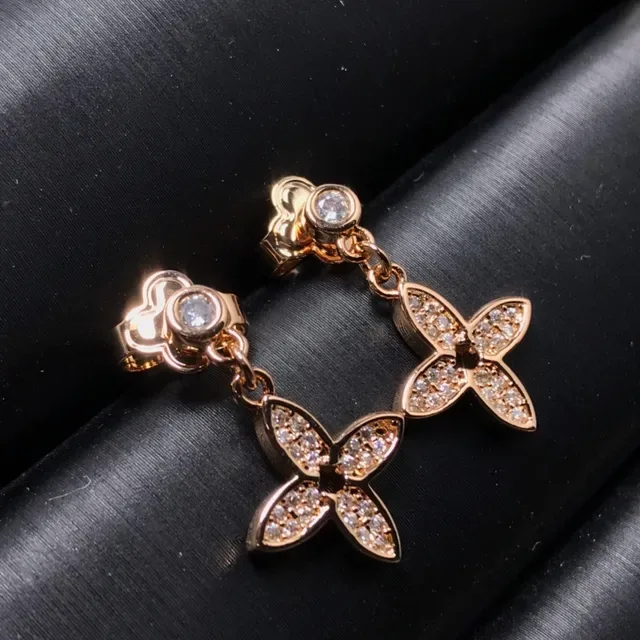 Pavé Flower Motif Dangling Drop Earrings 3