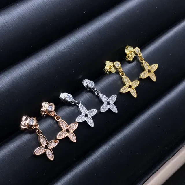 Pavé Flower Motif Dangling Drop Earrings 4