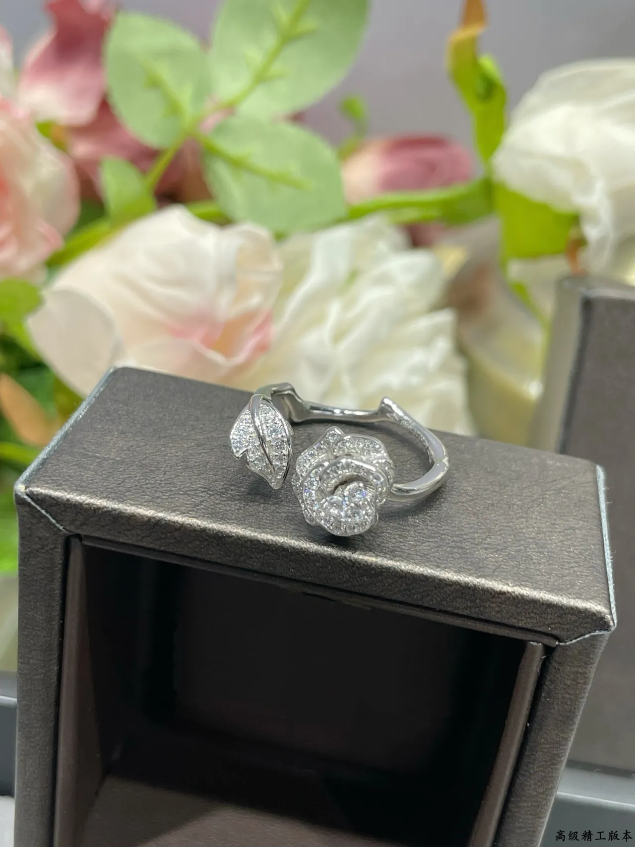 Pavé Rose Motif Open-Back Huggie Hoop Earrings 4