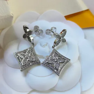 Pavé-Set Floral Quatrefoil Square Drop Earrings