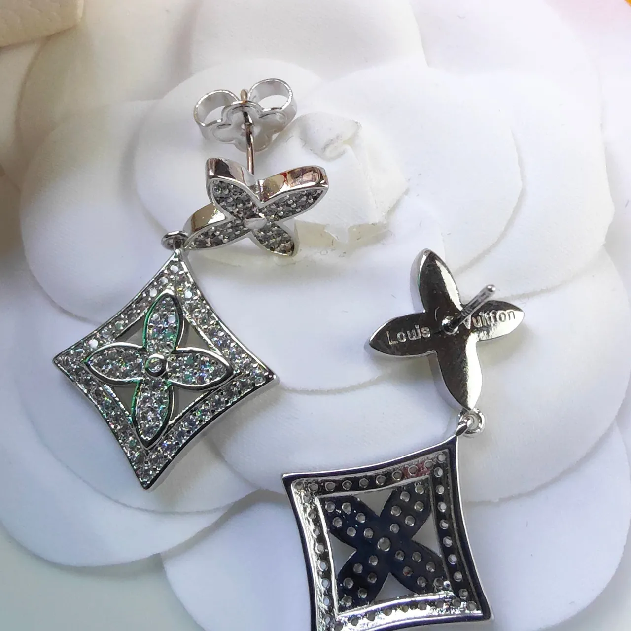 Pavé-Set Floral Quatrefoil Square Drop Earrings 6