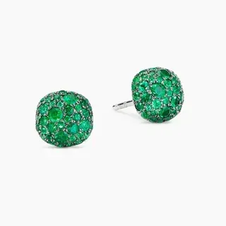 Pavé-Set Green Gemstone Dome Stud Earrings