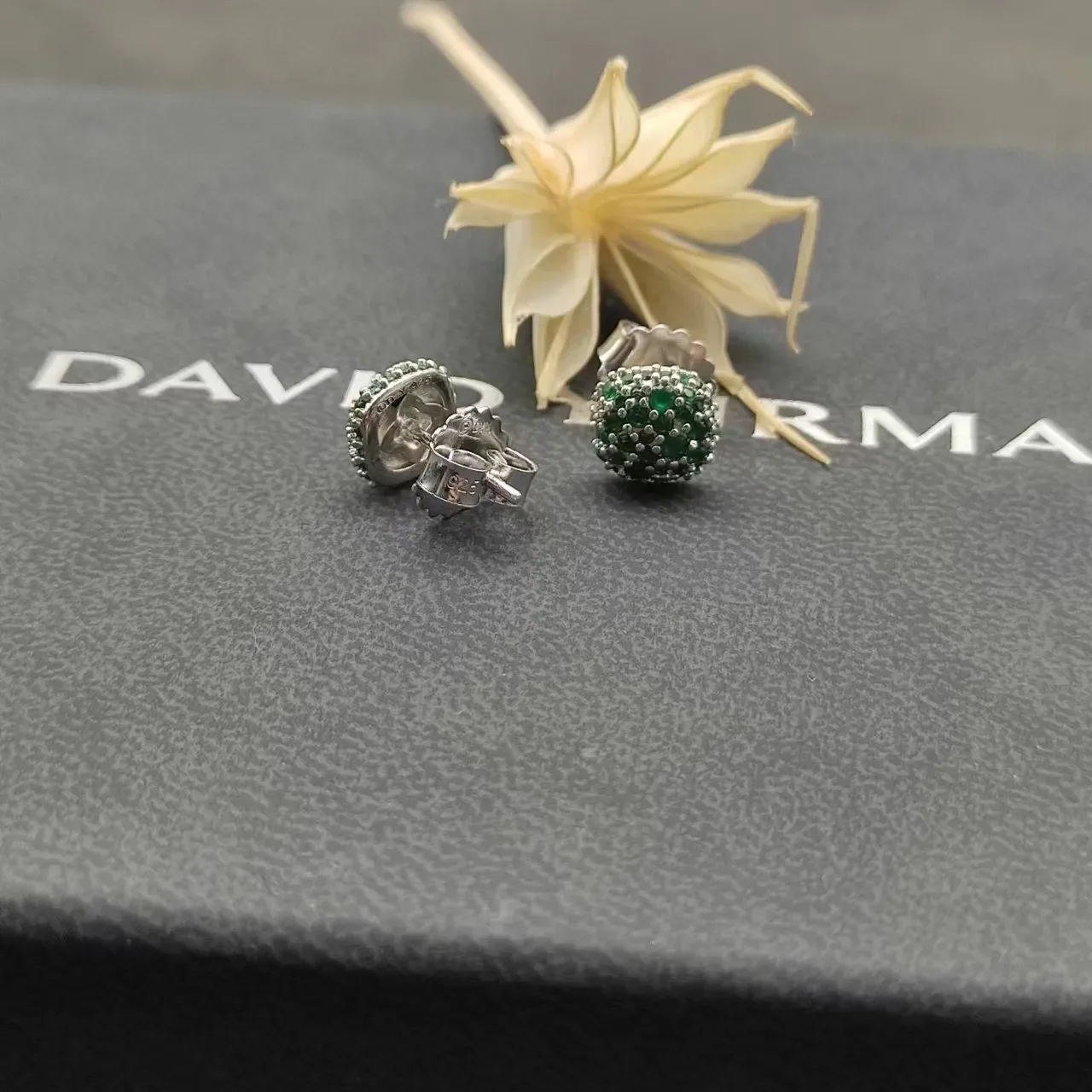 Pavé-Set Green Gemstone Dome Stud Earrings 2