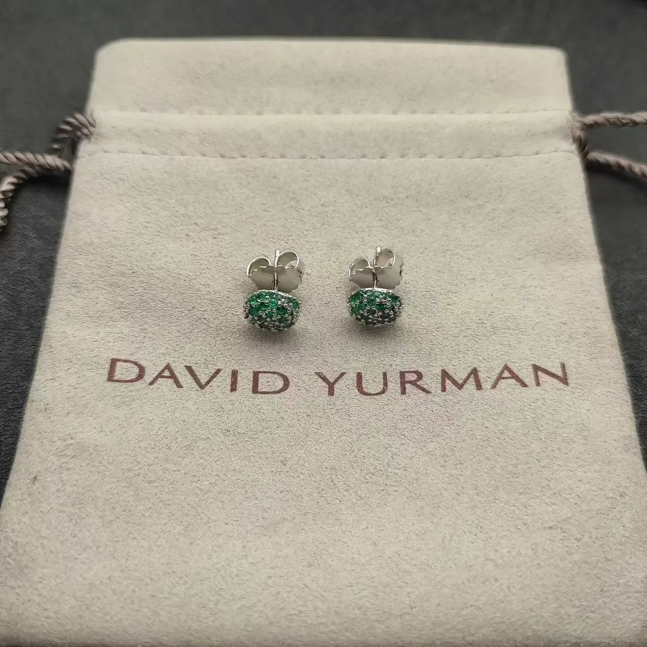 Pavé-Set Green Gemstone Dome Stud Earrings 3