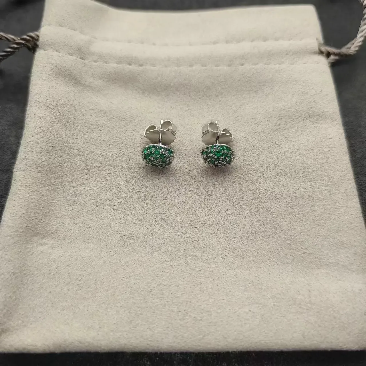 Pavé-Set Green Gemstone Dome Stud Earrings 4