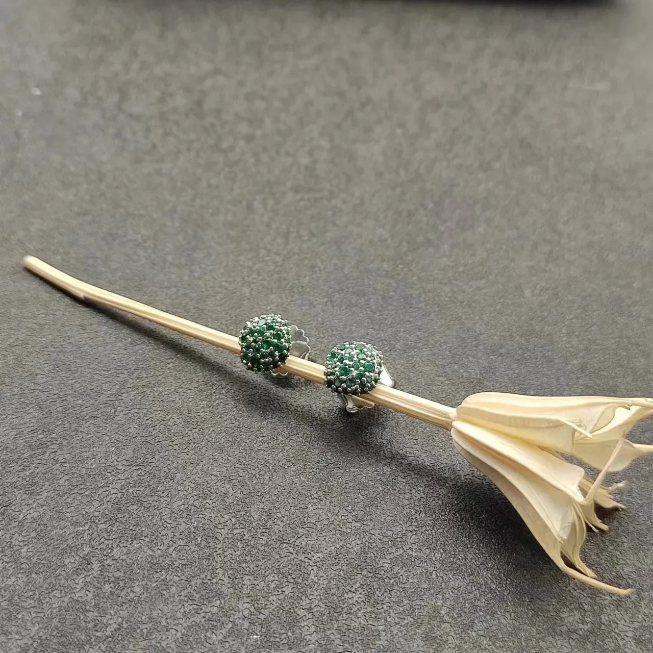 Pavé-Set Green Gemstone Dome Stud Earrings 6