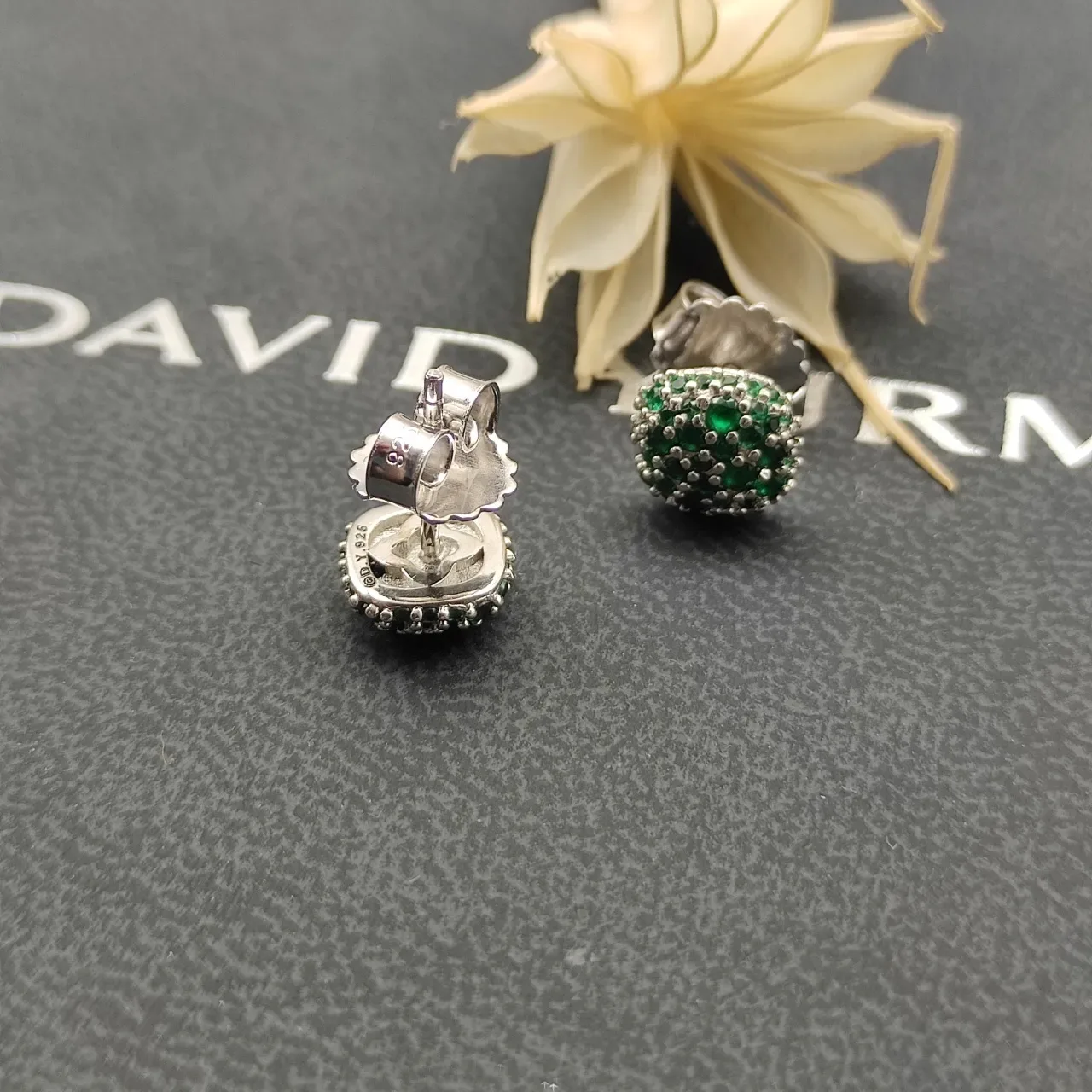 Pavé-Set Green Gemstone Dome Stud Earrings 7