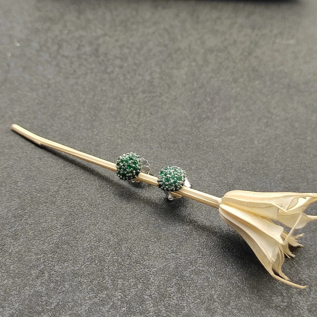 Pavé-Set Green Gemstone Dome Stud Earrings 8