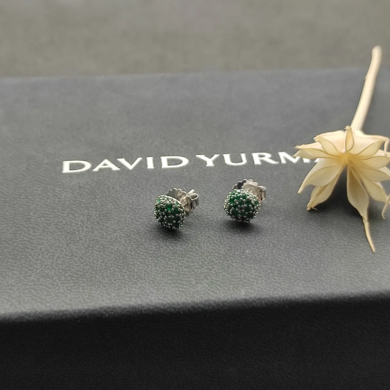 Pavé-Set Green Gemstone Dome Stud Earrings 9