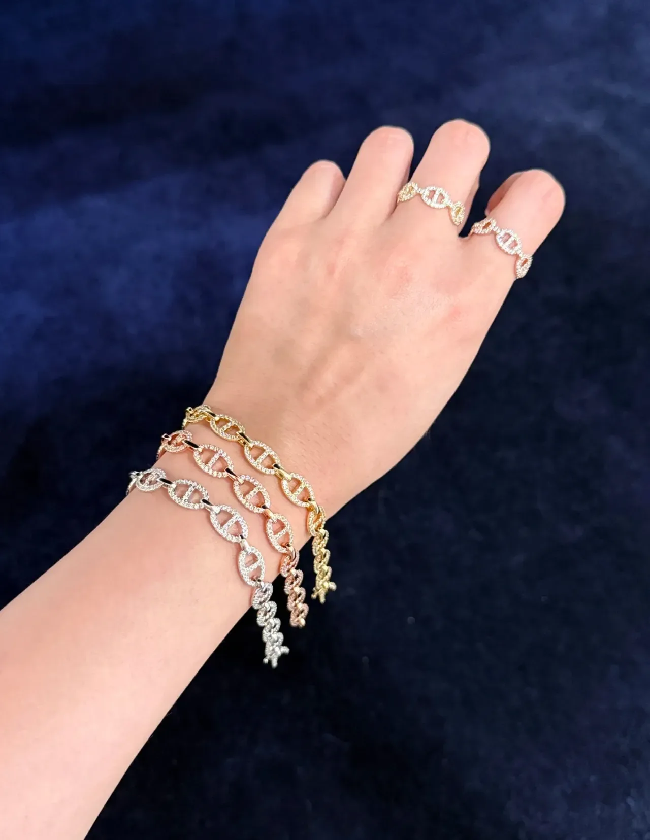 Pavé-Set Oval Link Rose Gold Tone Bracelet 2