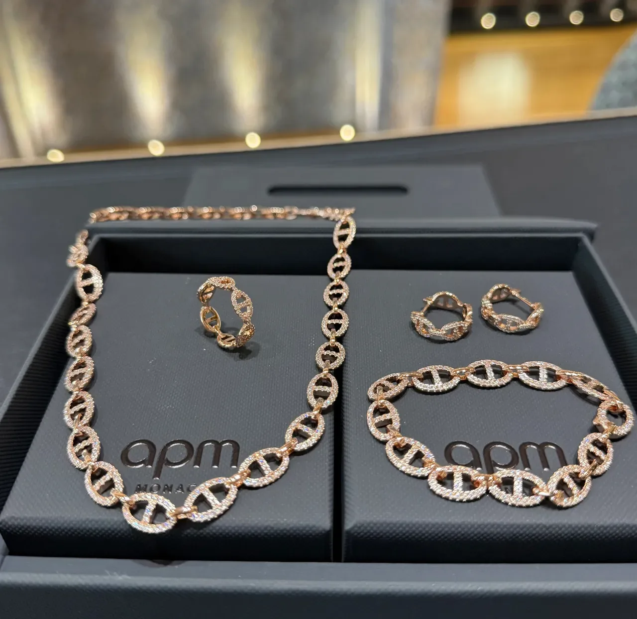 Pavé-Set Oval Link Rose Gold Tone Bracelet 6
