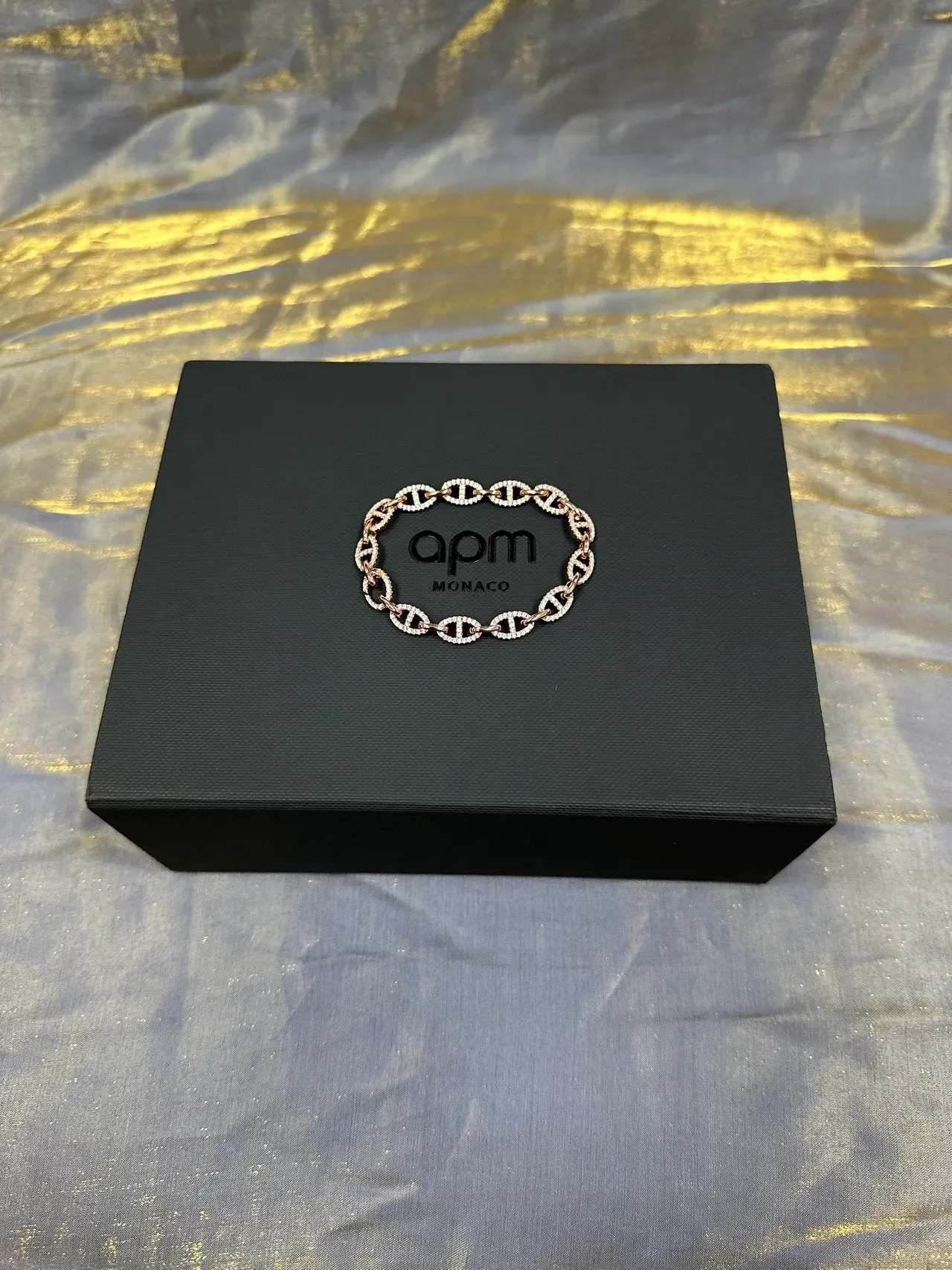 Pavé-Set Oval Link Rose Gold Tone Bracelet 7