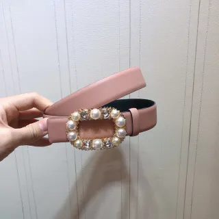 Pearl and Crystal Embellished Pink Leather Belt