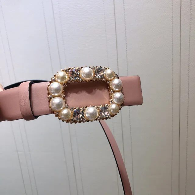 Pearl and Crystal Embellished Pink Leather Belt 2