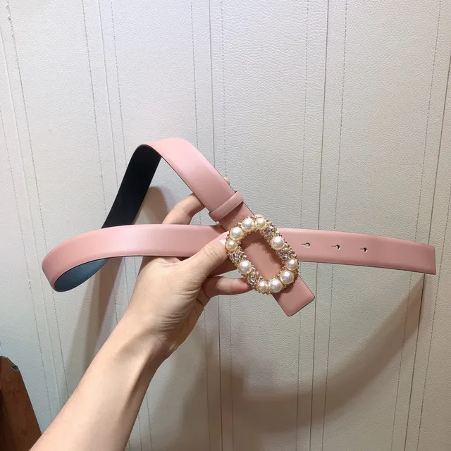 Pearl and Crystal Embellished Pink Leather Belt 3