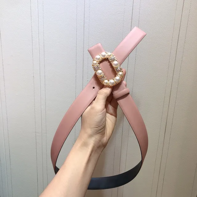 Pearl and Crystal Embellished Pink Leather Belt 4