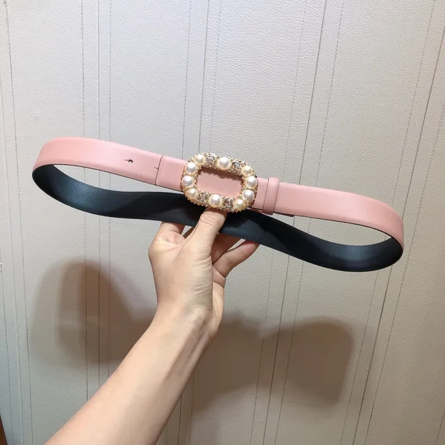Pearl and Crystal Embellished Pink Leather Belt 5