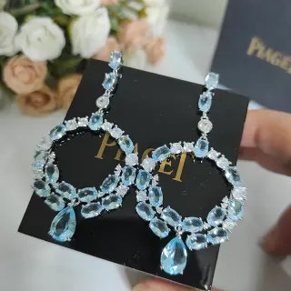 Piaget Blue Silver Hoop Chandelier Multi-Stone Earrings