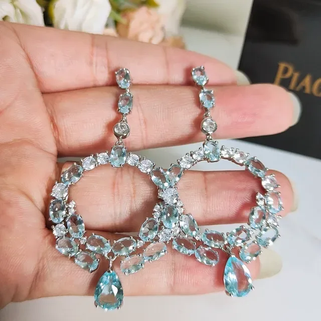 Piaget Blue Silver Hoop Chandelier Multi-Stone Earrings 2