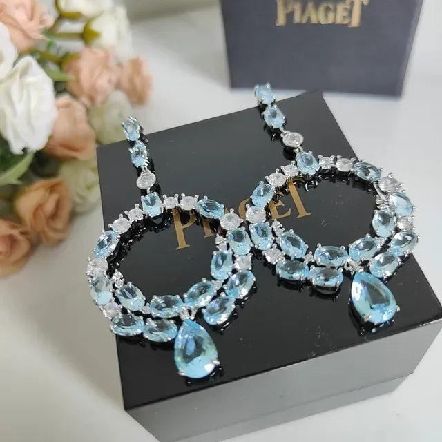 Piaget Blue Silver Hoop Chandelier Multi-Stone Earrings 3