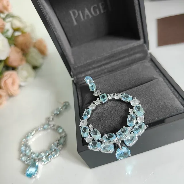 Piaget Blue Silver Hoop Chandelier Multi-Stone Earrings 5