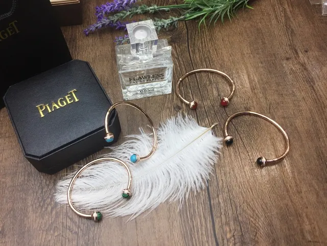 Piaget Possession Turquoise and Malachite Gemstone Open Bangle Bracelets 2