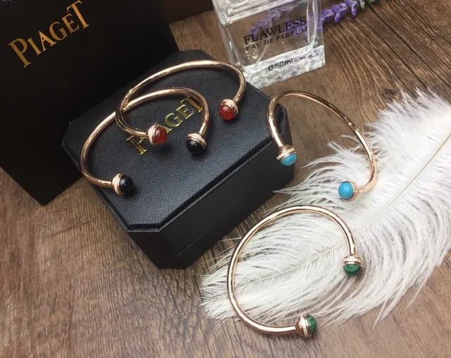 Piaget Possession Turquoise and Malachite Gemstone Open Bangle Bracelets 8