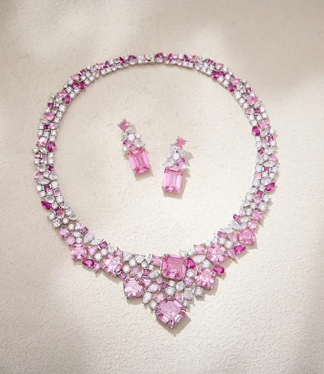 Pink and Clear Multi-Stone Cluster Drop Earrings 2