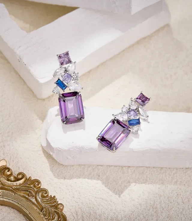 Pink and Clear Multi-Stone Cluster Drop Earrings 6