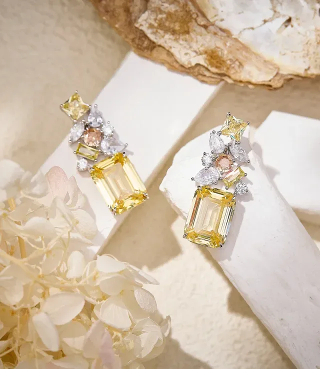 Pink and Clear Multi-Stone Cluster Drop Earrings 8