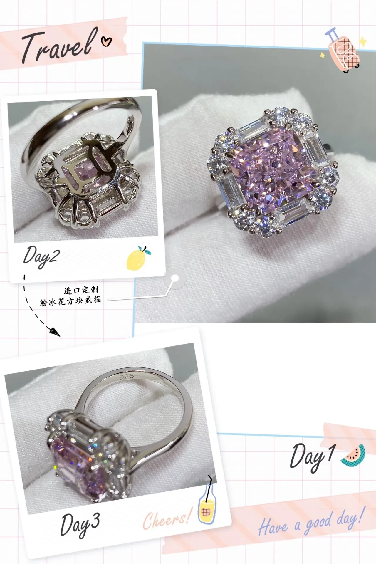 Pink Cushion-Cut Halo Cluster Ring 6