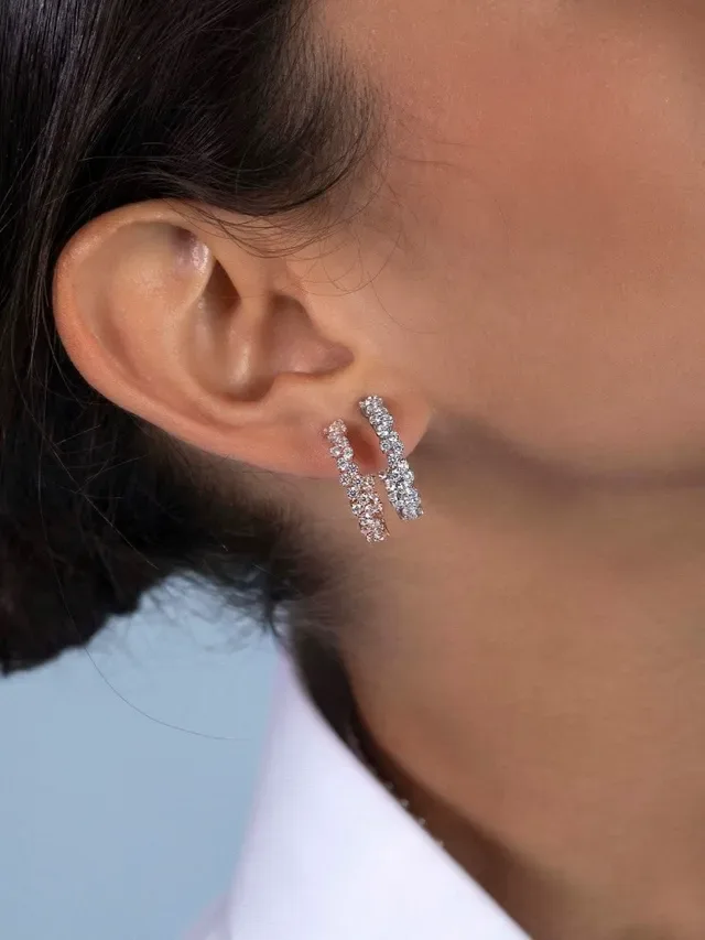 Pink Gold Pavé Crystal Hoop Earrings 2