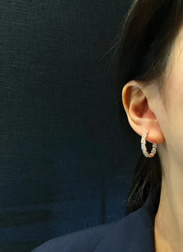 Pink Gold Pavé Crystal Hoop Earrings 3